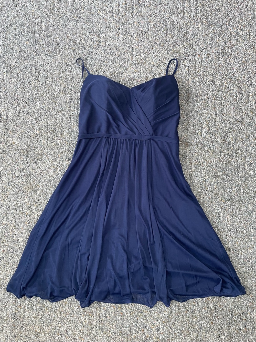David's Bridal Navy Spaghetti Strap Fit-and-Flare Mini Dress